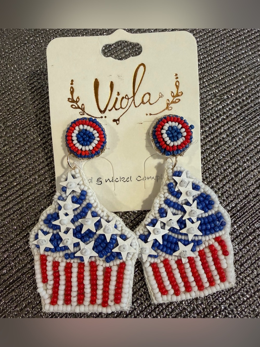 Viola Beaded American Flag Cupcake Earrings
